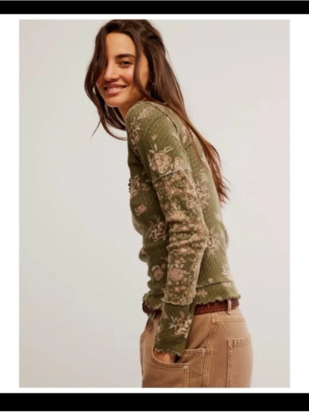 NEW Free People WE THE FREE CLOVER PRINTED THERMAL TOP SIZE SMALL